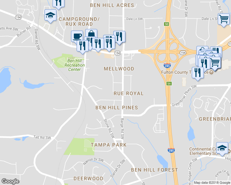 map of restaurants, bars, coffee shops, grocery stores, and more near 2536 Susan Lane Southwest in Atlanta