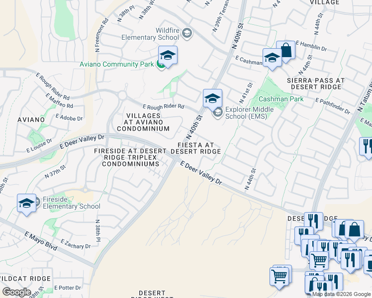 map of restaurants, bars, coffee shops, grocery stores, and more near 21830 North 40th Place in Phoenix