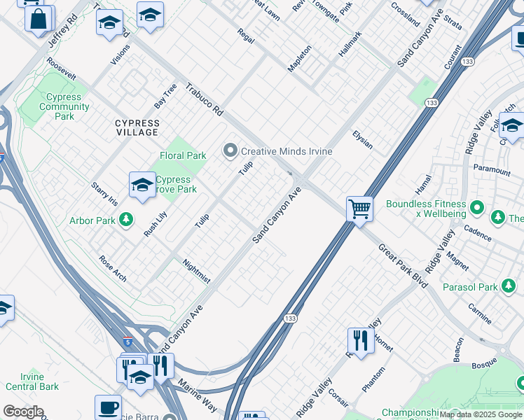 map of restaurants, bars, coffee shops, grocery stores, and more near 60 Maple Ash in Irvine