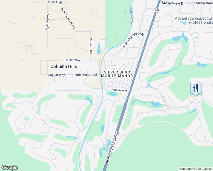 map of restaurants, bars, coffee shops, grocery stores, and more near 1 Desert Fern Lane in Palm Desert