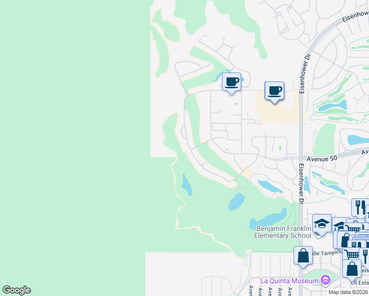 map of restaurants, bars, coffee shops, grocery stores, and more near 76885 Avenue Fernando in La Quinta