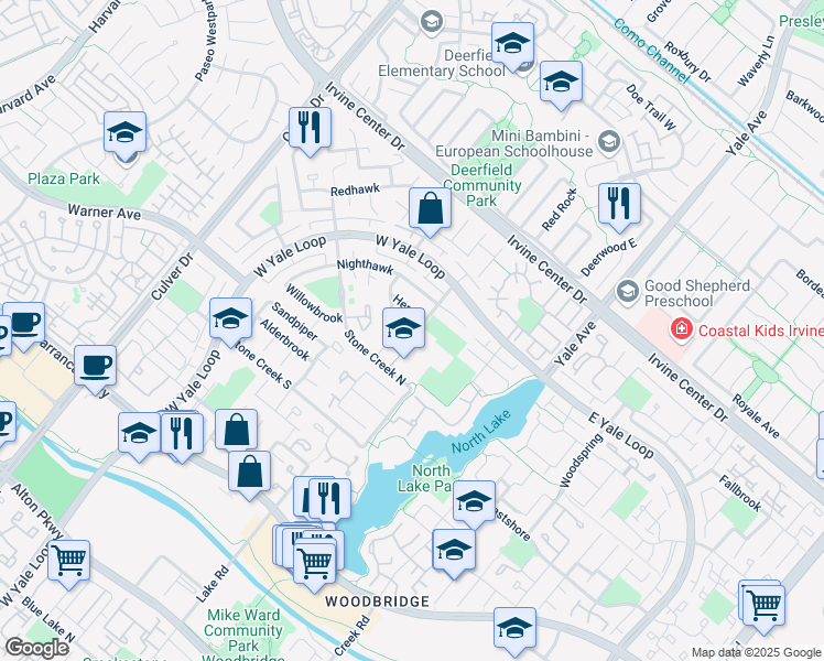 map of restaurants, bars, coffee shops, grocery stores, and more near 20 Heron in Irvine