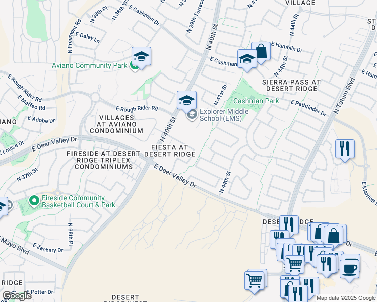 map of restaurants, bars, coffee shops, grocery stores, and more near 21858 North 41st Street in Phoenix
