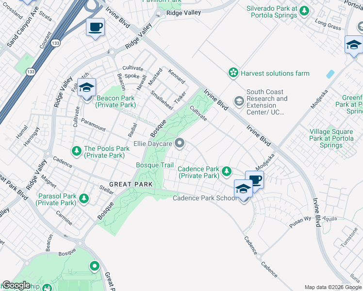 map of restaurants, bars, coffee shops, grocery stores, and more near 111 Pitch in Irvine