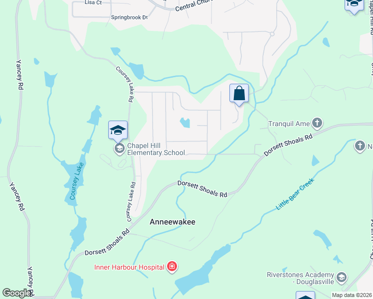 map of restaurants, bars, coffee shops, grocery stores, and more near 4775 Smokestone Drive in Douglasville
