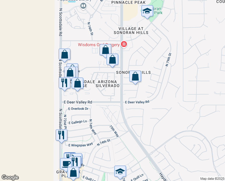 map of restaurants, bars, coffee shops, grocery stores, and more near 45 Calistoga Circle in Scottsdale