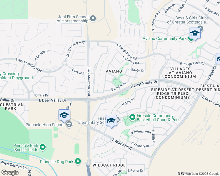 map of restaurants, bars, coffee shops, grocery stores, and more near 3644 East Louise Drive in Phoenix