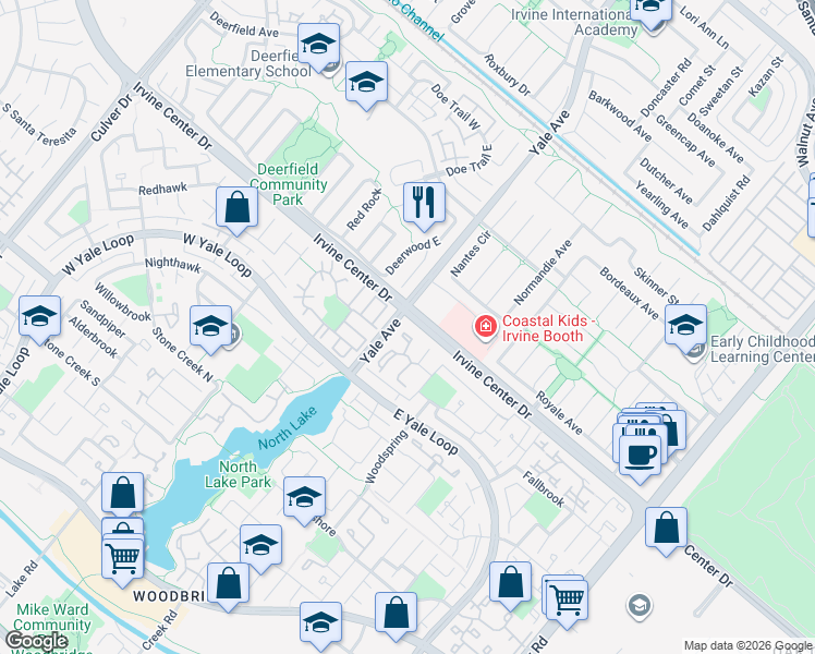 map of restaurants, bars, coffee shops, grocery stores, and more near 26 Firebird in Irvine