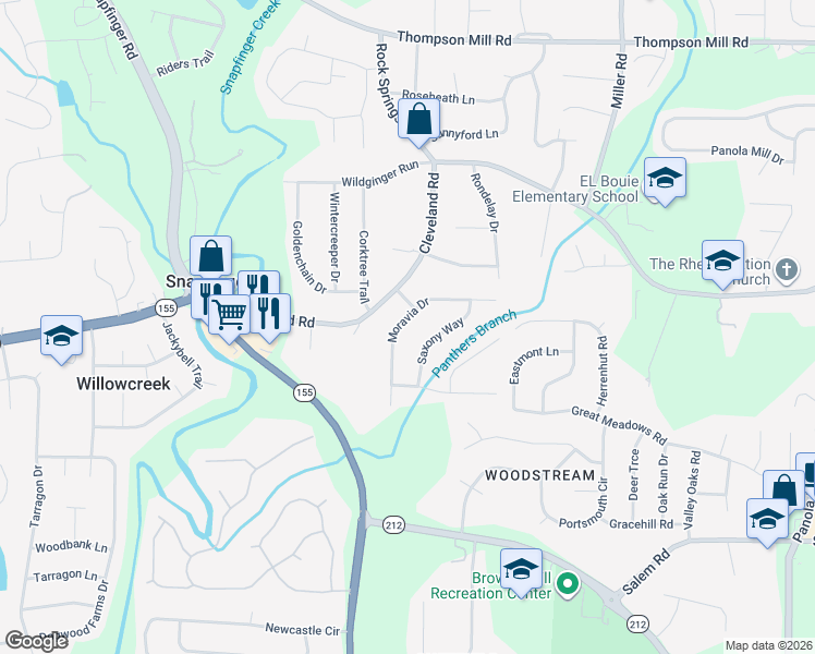map of restaurants, bars, coffee shops, grocery stores, and more near 3331 Moravia Drive in Stonecrest