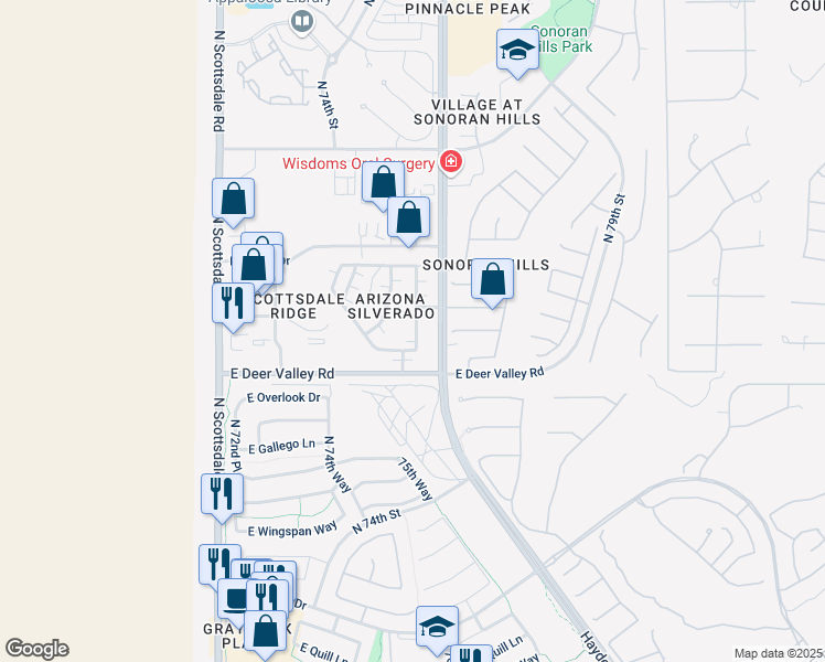map of restaurants, bars, coffee shops, grocery stores, and more near 45 Calistoga Circle in Scottsdale