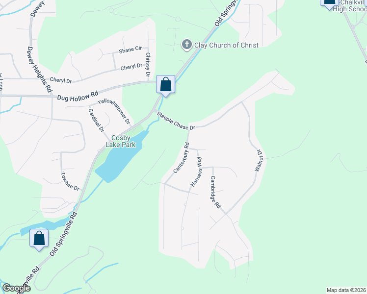 map of restaurants, bars, coffee shops, grocery stores, and more near 6295 Canterbury Road in Pinson