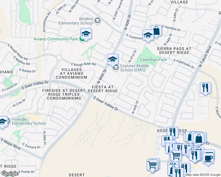 map of restaurants, bars, coffee shops, grocery stores, and more near 21858 North 41st Street in Phoenix