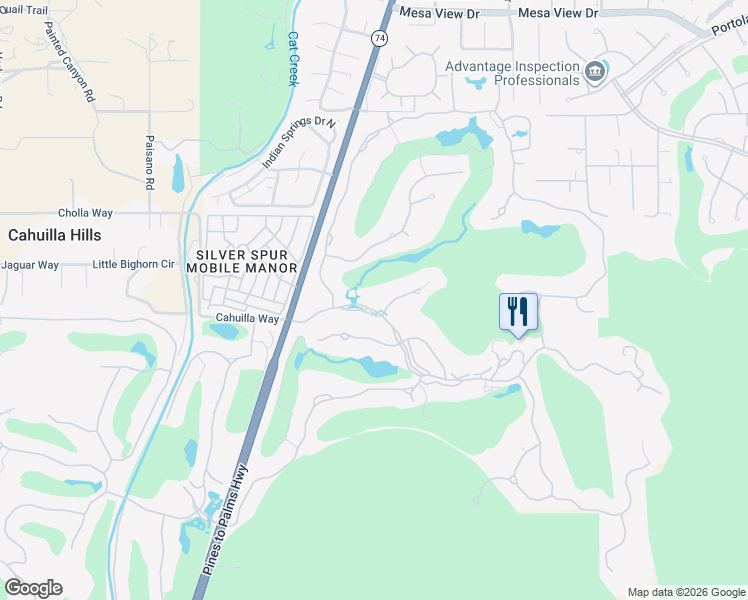 map of restaurants, bars, coffee shops, grocery stores, and more near 100 Calle Lantana in Palm Desert