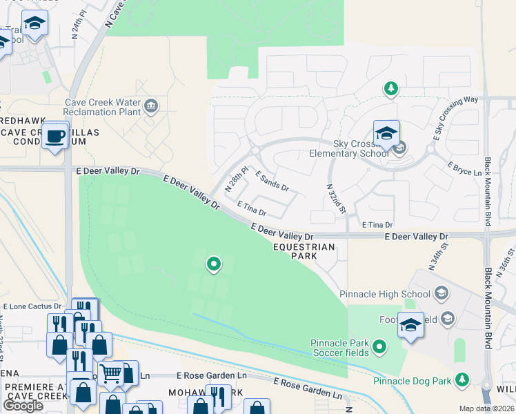 map of restaurants, bars, coffee shops, grocery stores, and more near 2903 E Tina Dr in Phoenix