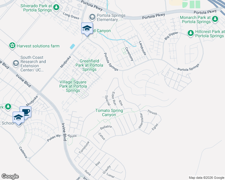 map of restaurants, bars, coffee shops, grocery stores, and more near 79 Eider Run in Trabuco Canyon