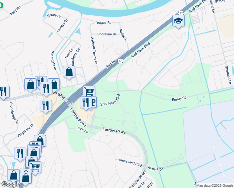 map of restaurants, bars, coffee shops, grocery stores, and more near 3000 Emory Road in Myrtle Beach