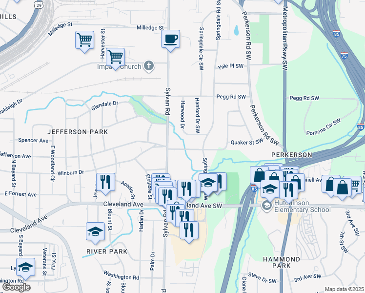 map of restaurants, bars, coffee shops, grocery stores, and more near 861 Jefferson Avenue in Atlanta