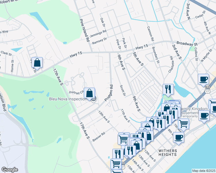 map of restaurants, bars, coffee shops, grocery stores, and more near 1212 Lexi Lane in Myrtle Beach