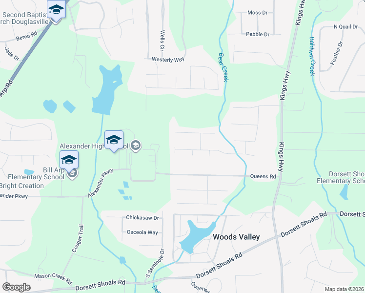 map of restaurants, bars, coffee shops, grocery stores, and more near 6351 South Skyline Drive in Douglasville