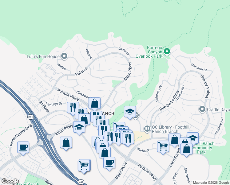 map of restaurants, bars, coffee shops, grocery stores, and more near 3 Corozal in Lake Forest