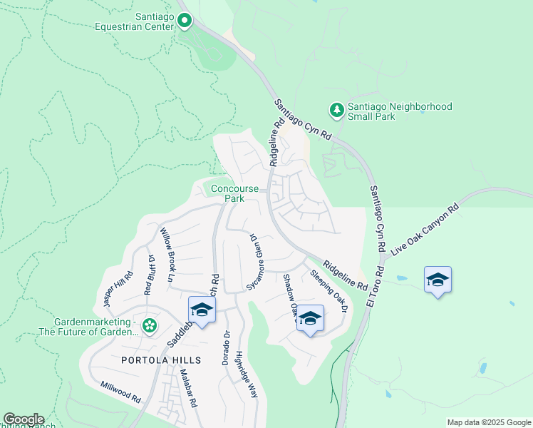 map of restaurants, bars, coffee shops, grocery stores, and more near 19036 Singingwood Circle in Trabuco Canyon
