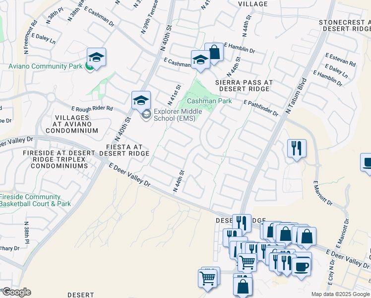 map of restaurants, bars, coffee shops, grocery stores, and more near 4332 East Melinda Lane in Phoenix