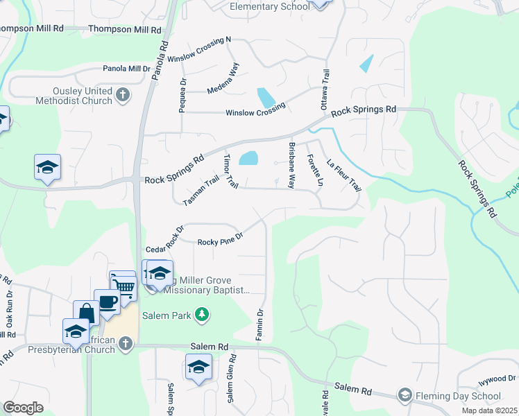 map of restaurants, bars, coffee shops, grocery stores, and more near 5430 Rocky Pine Drive in Stonecrest