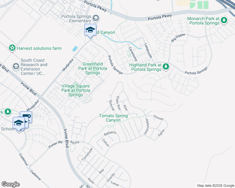 map of restaurants, bars, coffee shops, grocery stores, and more near 79 Eider Run in Trabuco Canyon