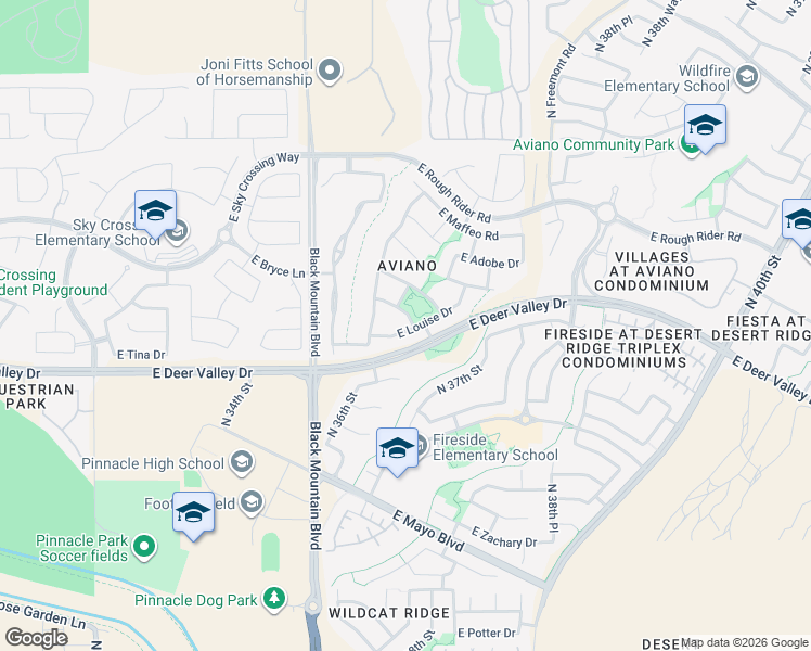 map of restaurants, bars, coffee shops, grocery stores, and more near 3644 East Louise Drive in Phoenix