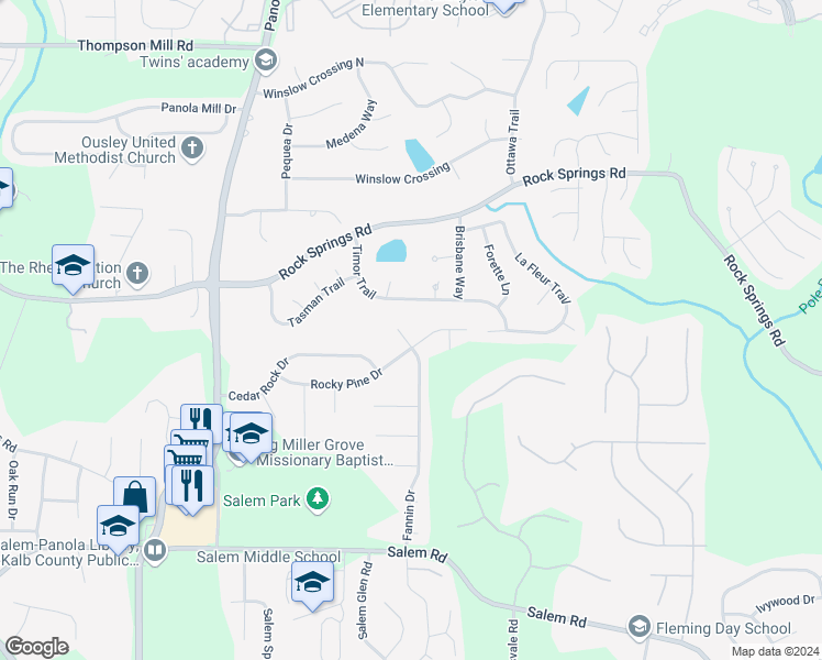 map of restaurants, bars, coffee shops, grocery stores, and more near 3340 Fannin Court in Lithonia