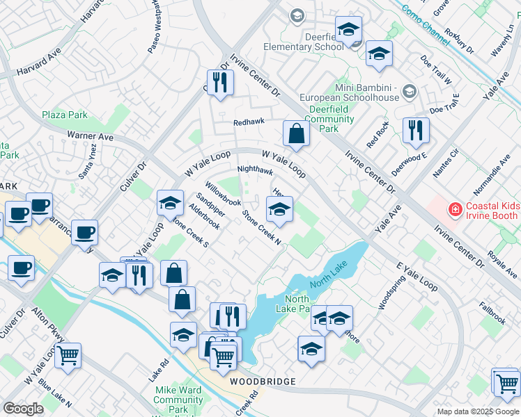 map of restaurants, bars, coffee shops, grocery stores, and more near in Irvine