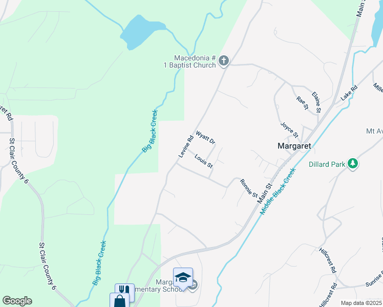 map of restaurants, bars, coffee shops, grocery stores, and more near 1175 Levine Road in Odenville