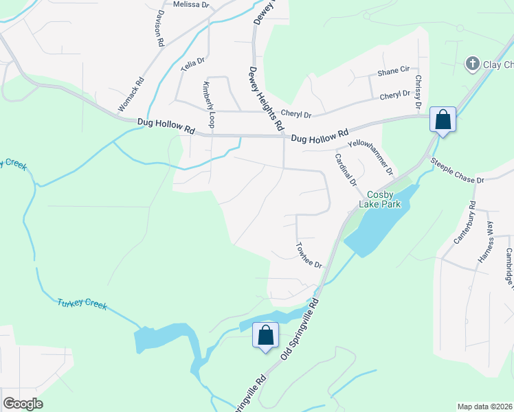 map of restaurants, bars, coffee shops, grocery stores, and more near 6236 Whippoorwill Drive in Pinson