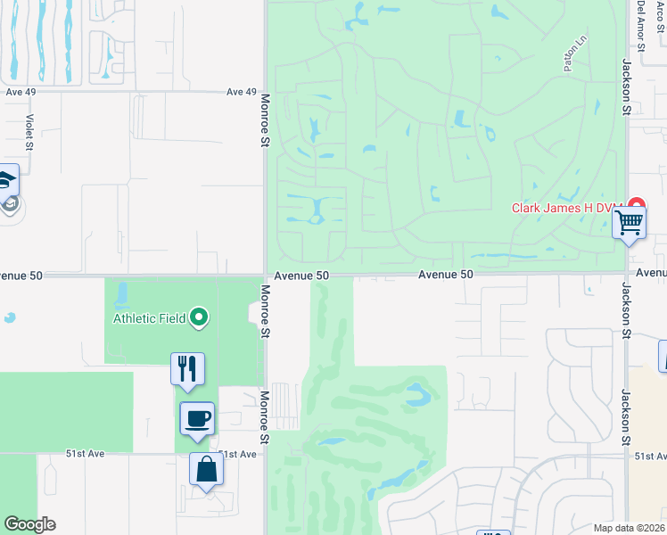 map of restaurants, bars, coffee shops, grocery stores, and more near 82263 Burton Avenue in Indio