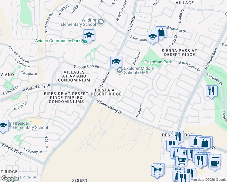 map of restaurants, bars, coffee shops, grocery stores, and more near 21858 North 41st Street in Phoenix