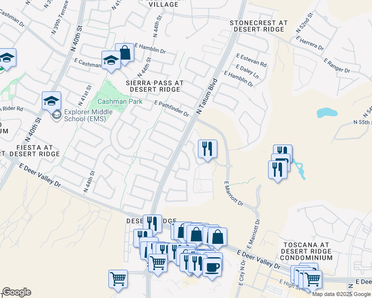 map of restaurants, bars, coffee shops, grocery stores, and more near 21835 North 48th Place in Phoenix