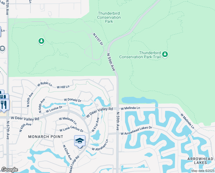 map of restaurants, bars, coffee shops, grocery stores, and more near 5945 West Crest Lane in Glendale