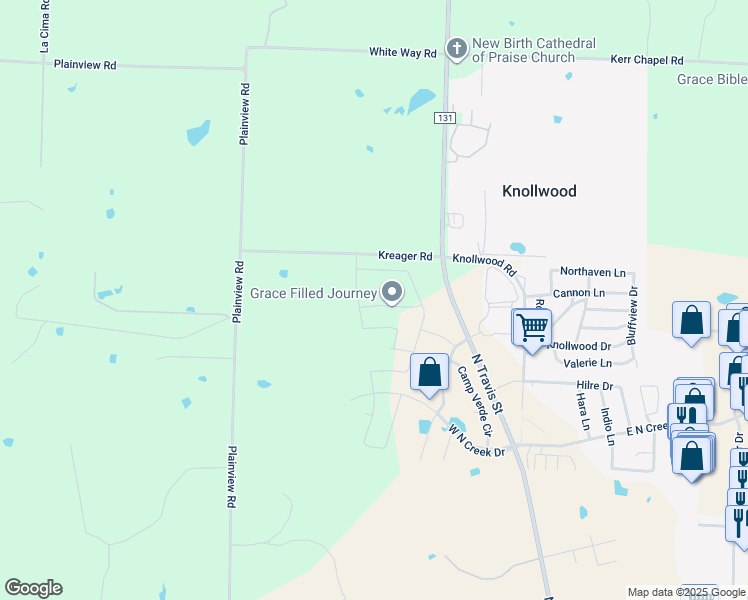 map of restaurants, bars, coffee shops, grocery stores, and more near 513 Woodbine Drive in Sherman