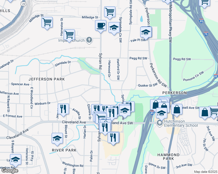 map of restaurants, bars, coffee shops, grocery stores, and more near 861 Jefferson Avenue in Atlanta