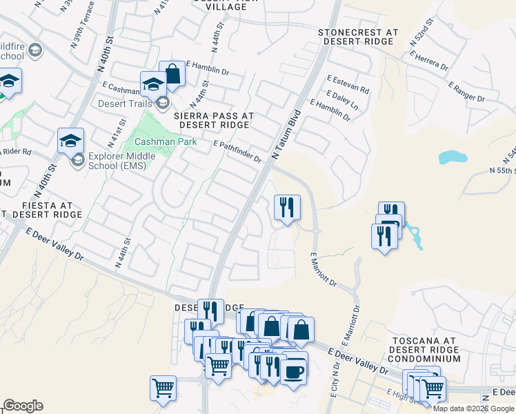 map of restaurants, bars, coffee shops, grocery stores, and more near 21835 North 48th Place in Phoenix