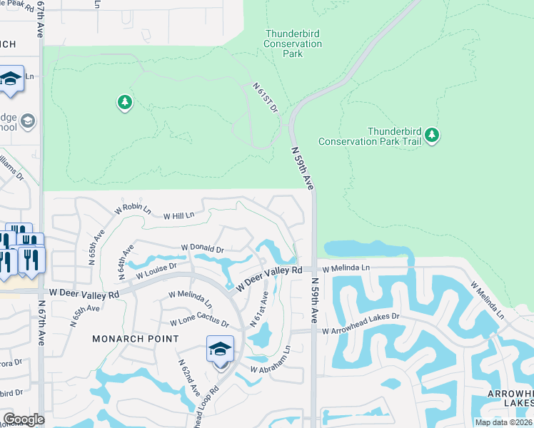 map of restaurants, bars, coffee shops, grocery stores, and more near 22320 North 59th Lane in Glendale