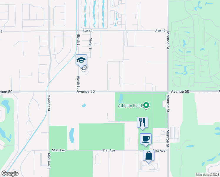map of restaurants, bars, coffee shops, grocery stores, and more near 81514 Avenue 50 in Indio