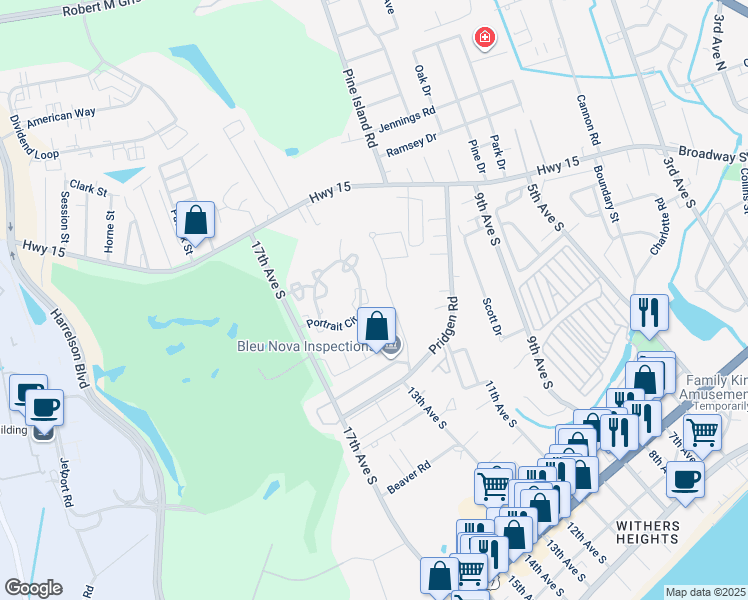 map of restaurants, bars, coffee shops, grocery stores, and more near 960 Palisade Circle in Myrtle Beach