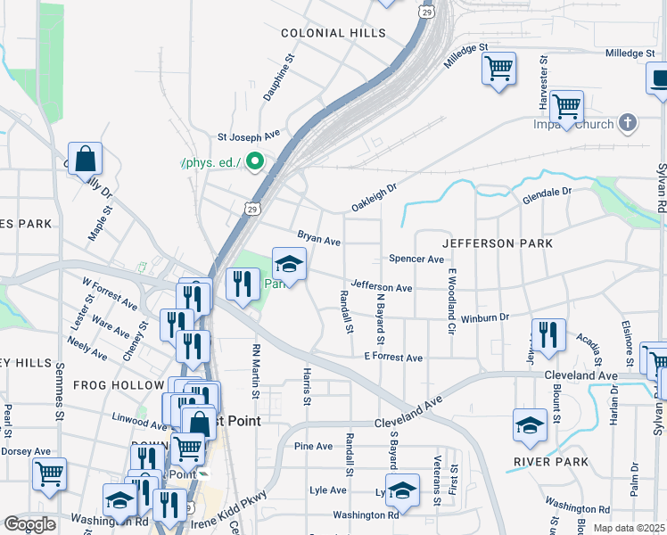 map of restaurants, bars, coffee shops, grocery stores, and more near 1414 Jefferson Avenue in Atlanta