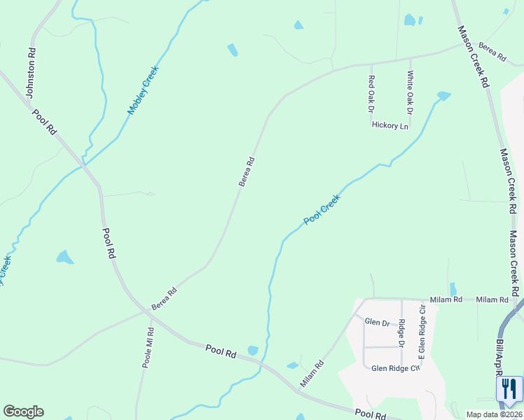 map of restaurants, bars, coffee shops, grocery stores, and more near 7537 Berea Road in Winston