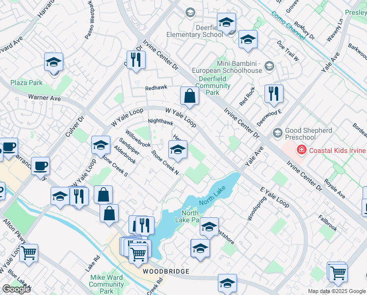 map of restaurants, bars, coffee shops, grocery stores, and more near 20 Heron in Irvine