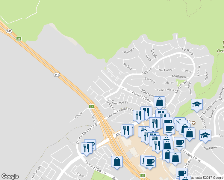 map of restaurants, bars, coffee shops, grocery stores, and more near 28 Mission Court in Lake Forest