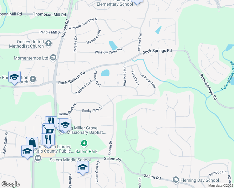 map of restaurants, bars, coffee shops, grocery stores, and more near 5446 Rocky Pine Drive in Lithonia