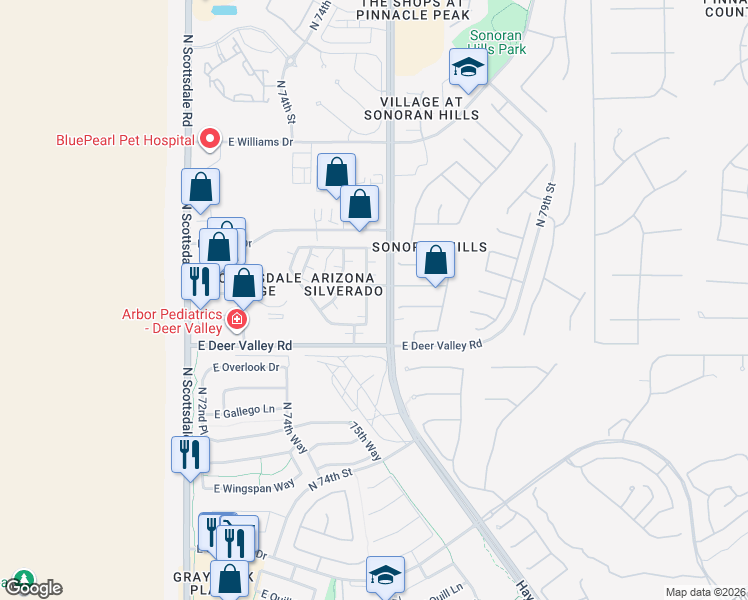 map of restaurants, bars, coffee shops, grocery stores, and more near 45 Calistoga Circle in Scottsdale