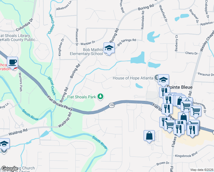 map of restaurants, bars, coffee shops, grocery stores, and more near 3340 Idlecreek Court in Decatur